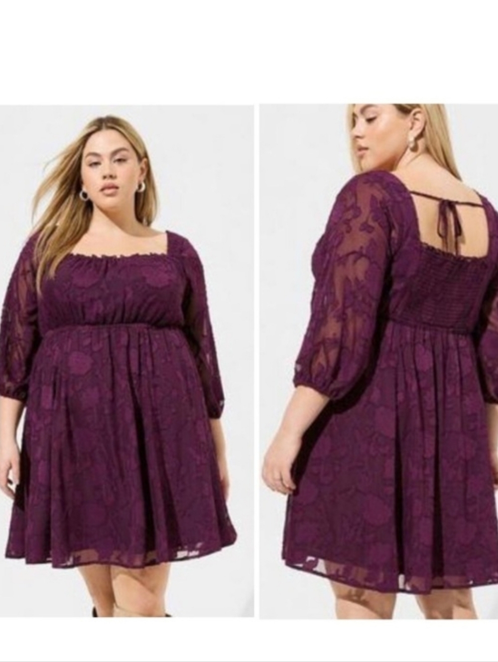 Torrid Purple Mini Clip Floral Square Neck Tiered Dress Size 1